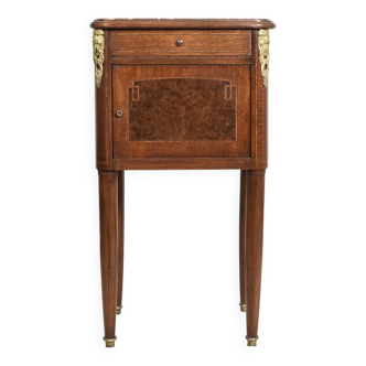 Solid wood bedside table, pink marble