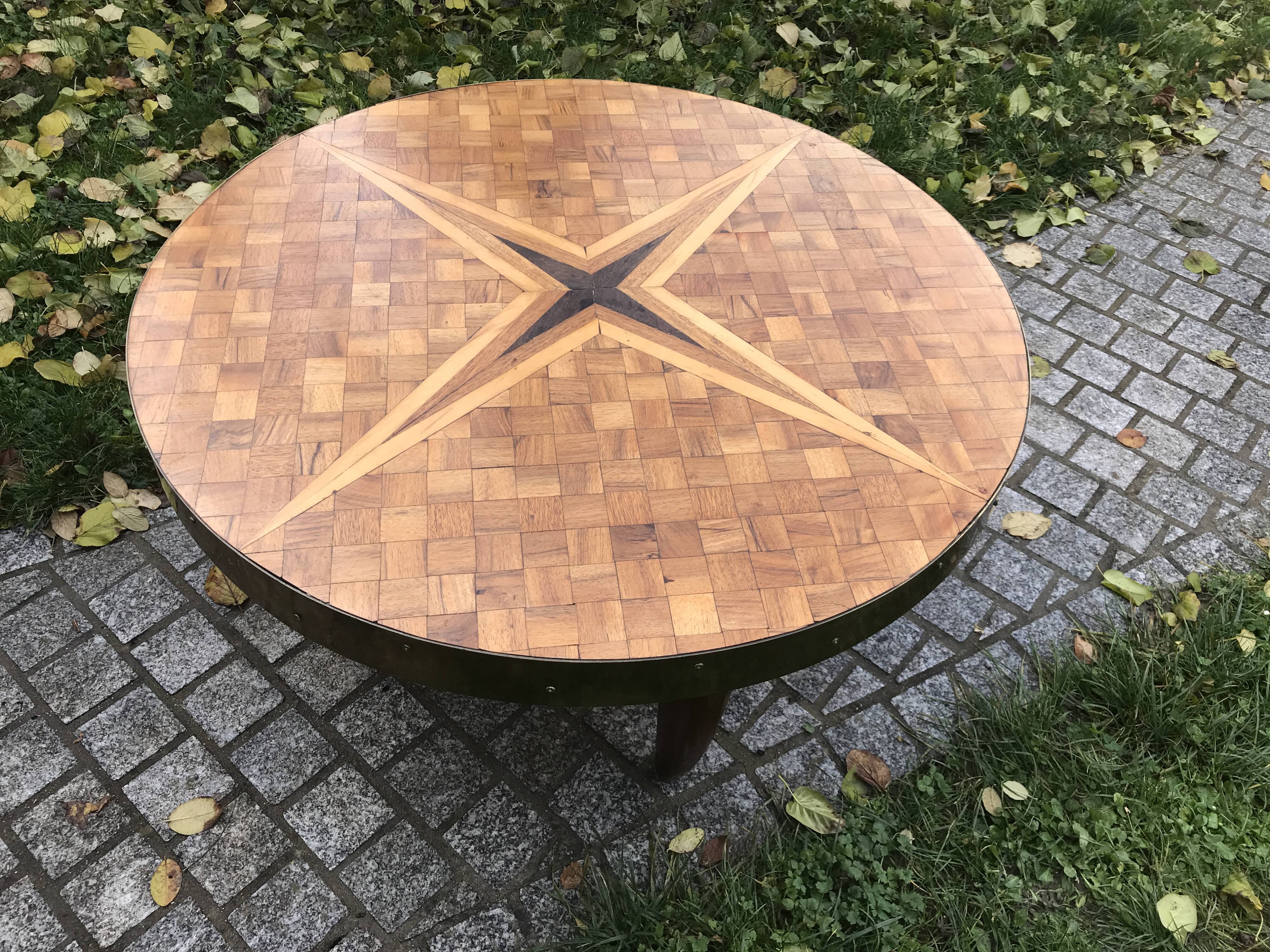Marquetry and brass coffee table 1960