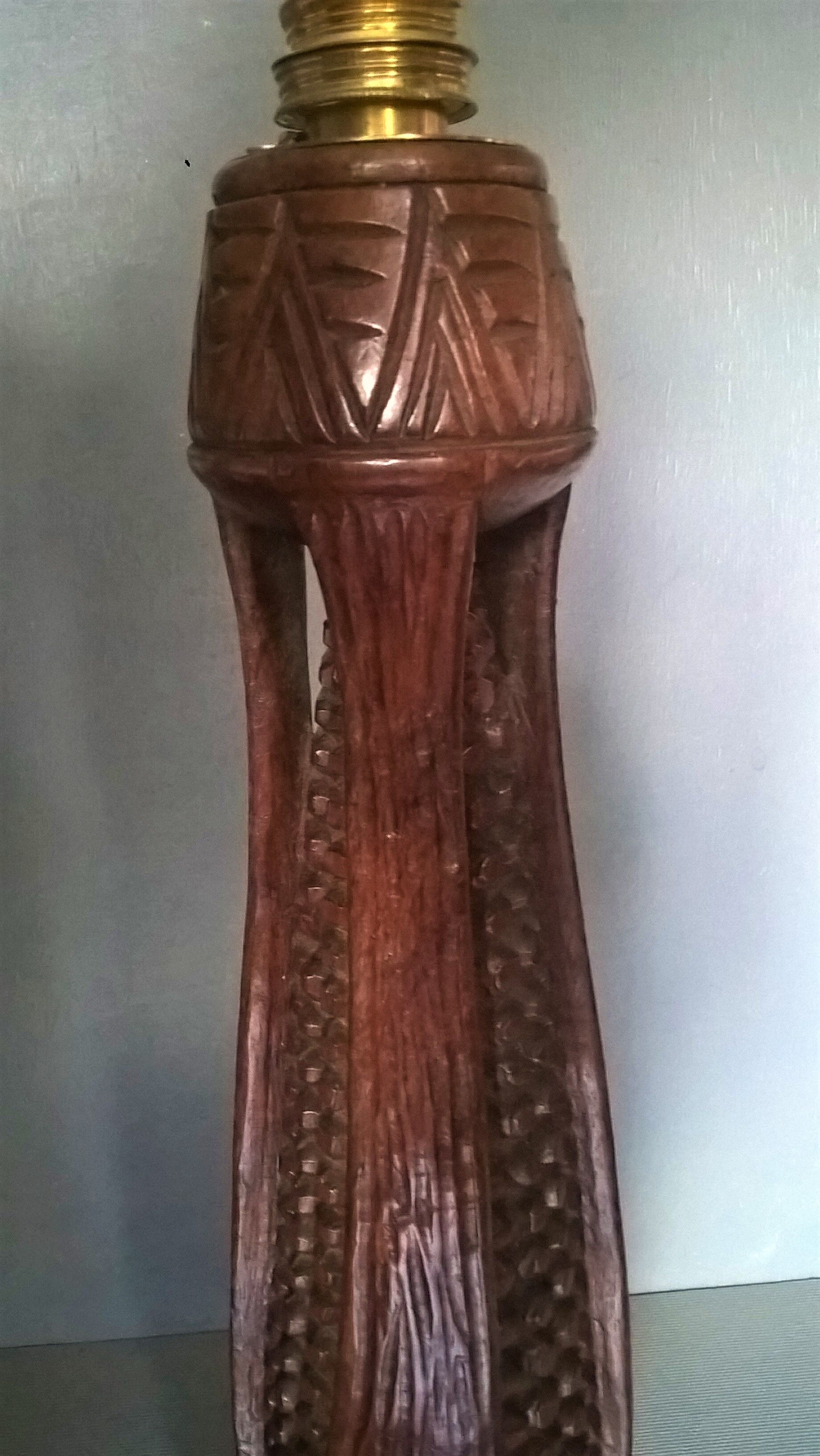 African sorghum spike lamp foot on five-faced base ~ hand carved ~ 1950s /1960
