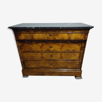 Secretary chest of drawers Louis Philippe in mahogany and marble, mid-nineteenth