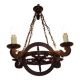 French vintage rustic 4 light wheel chandelier hand