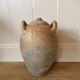 Antique french country rustic walnut oil storage jar
