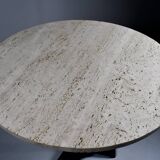 Vintage travertine bistro/dining table with metal base. (B)