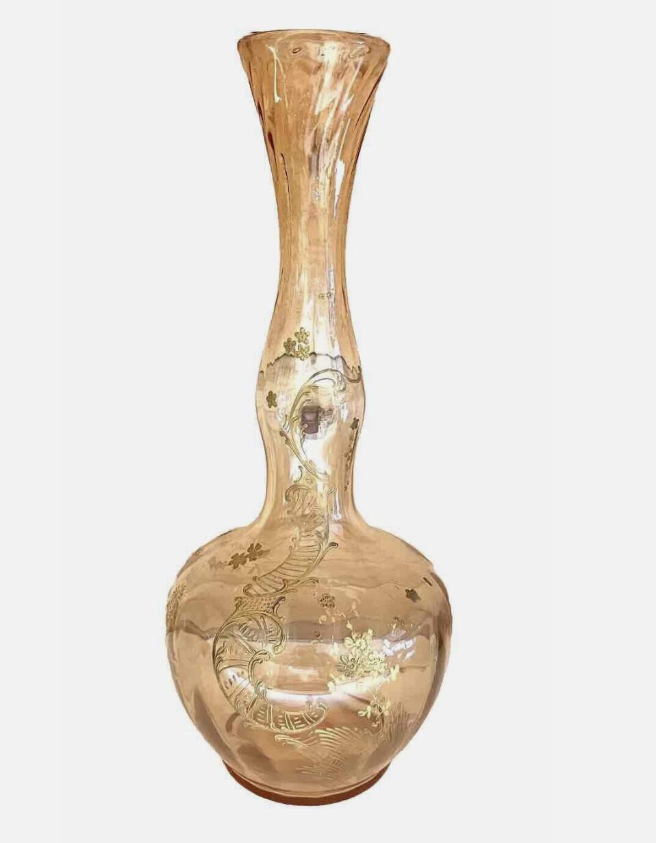 Murano-style smoked crystal soliflore vase with floral decoration - 373008