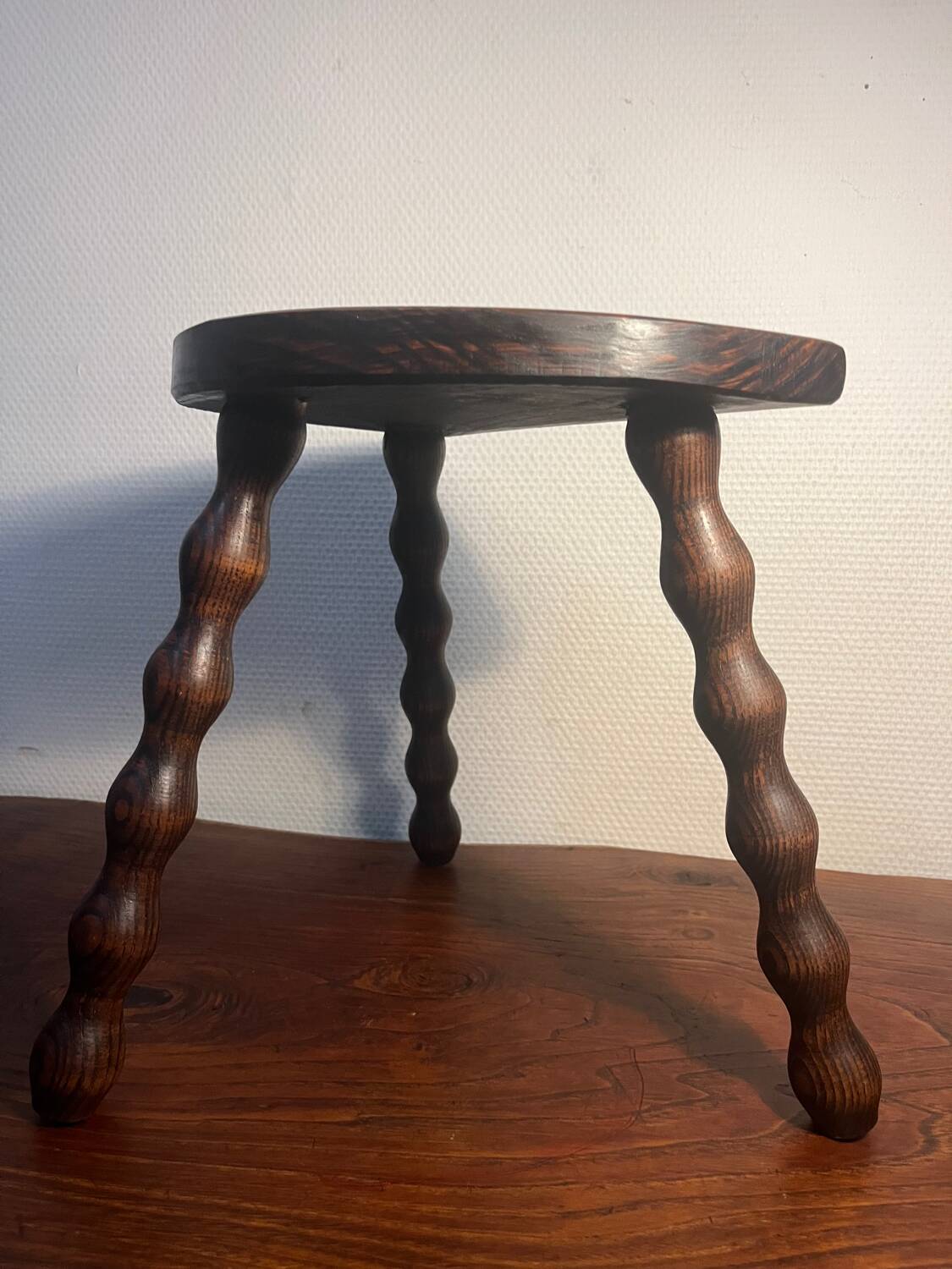 1950s turned wooden tripod stool