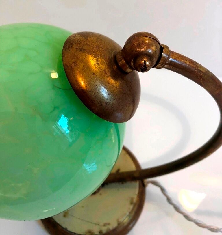 Brass table lamp, 30s-40s, clichy glass globe