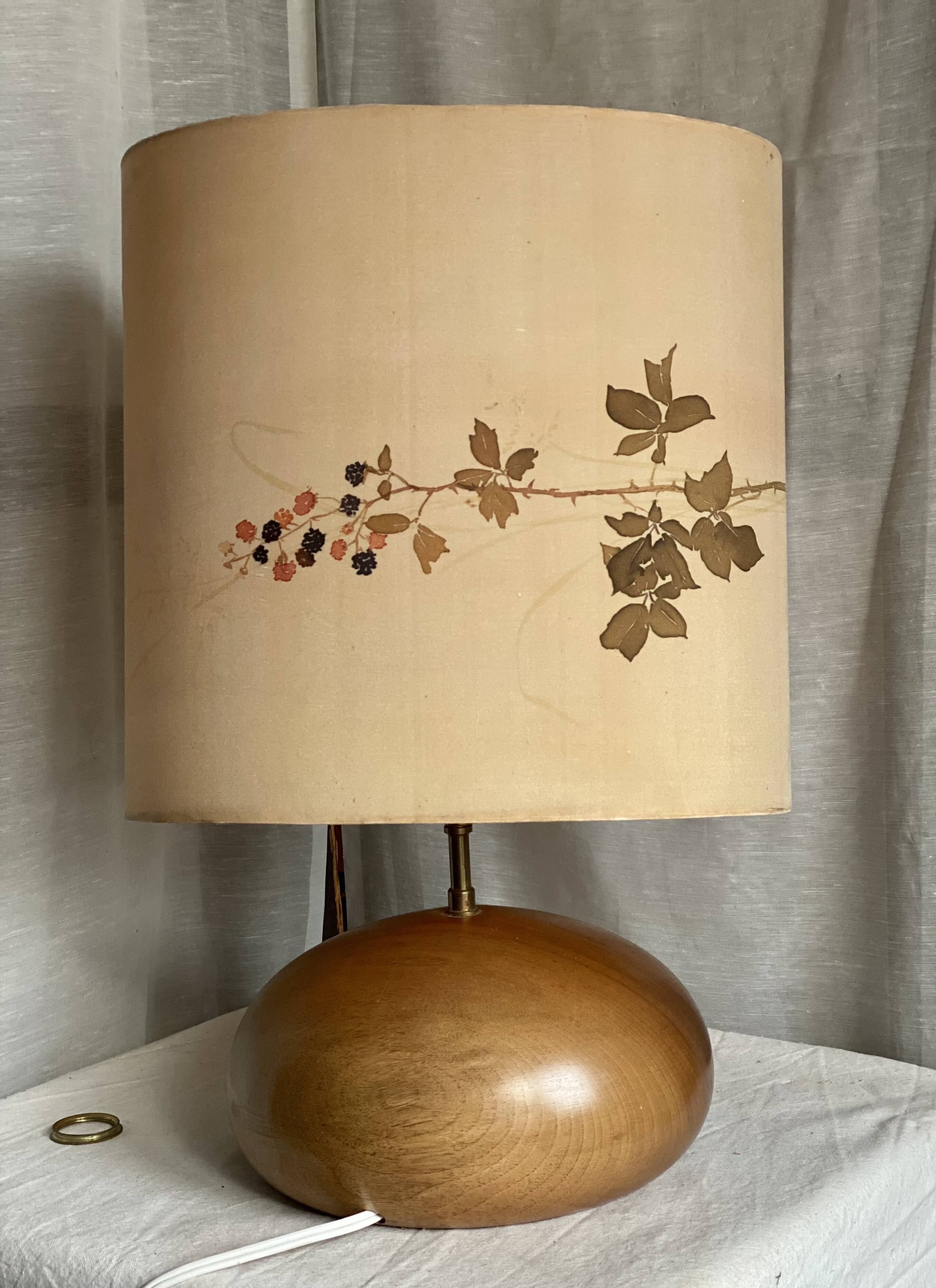 Vintage 1970 turned wooden ball lamp signed