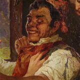 Peinture de scène intérieure antique du 19ème siècle