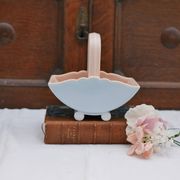 Vintage pink and blue ceramic basket vase