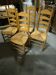 Set of 4 low straw-seated chairs circa 1940