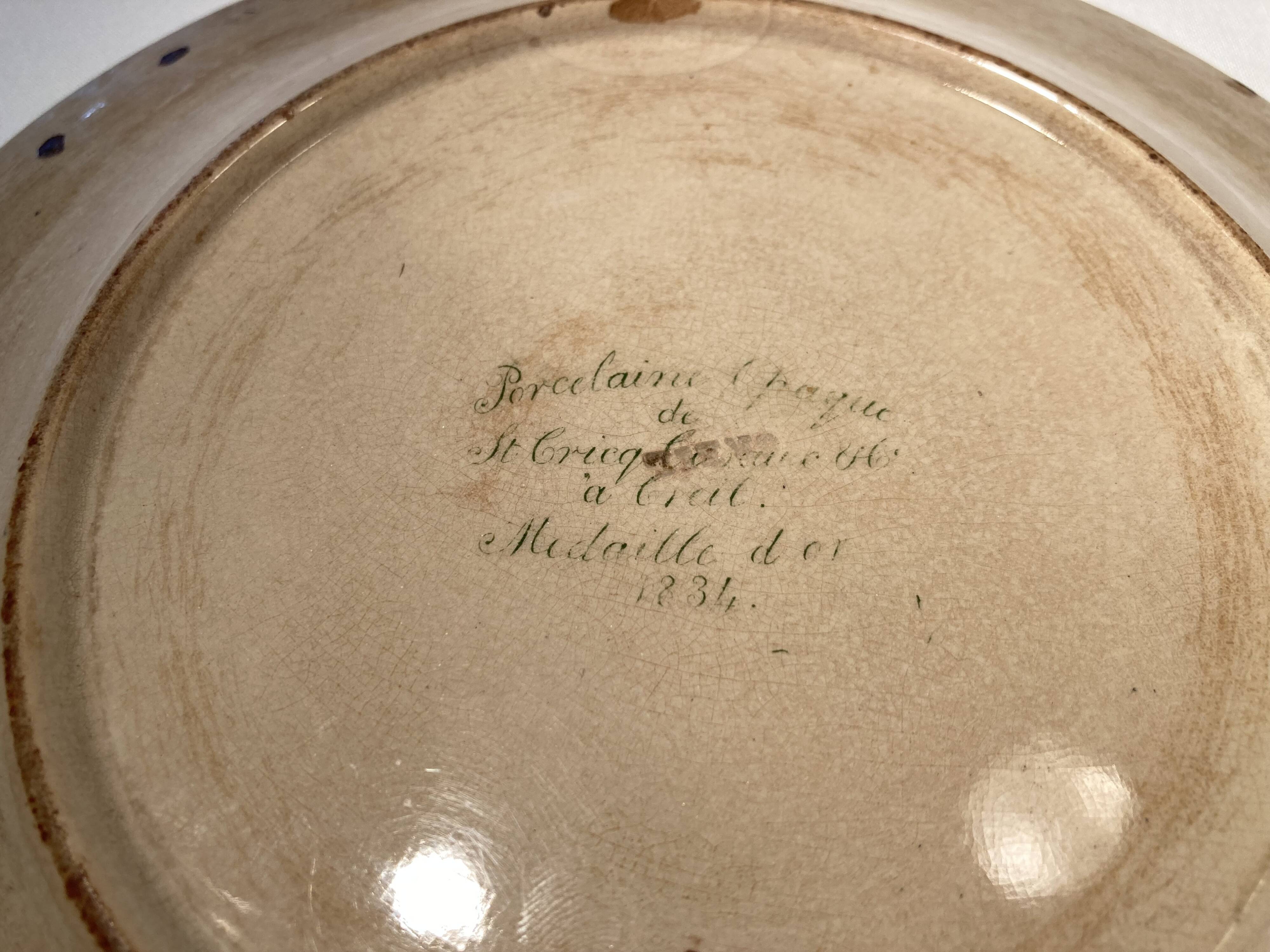Assiette Faïence Creil Le chien de l’aveugle St Cricq Cassaux 1834