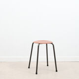 Vintage low stool, pagholz seat warm gray metal structure