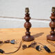 Pair of wood lamp, vintage turned wood lamp foot