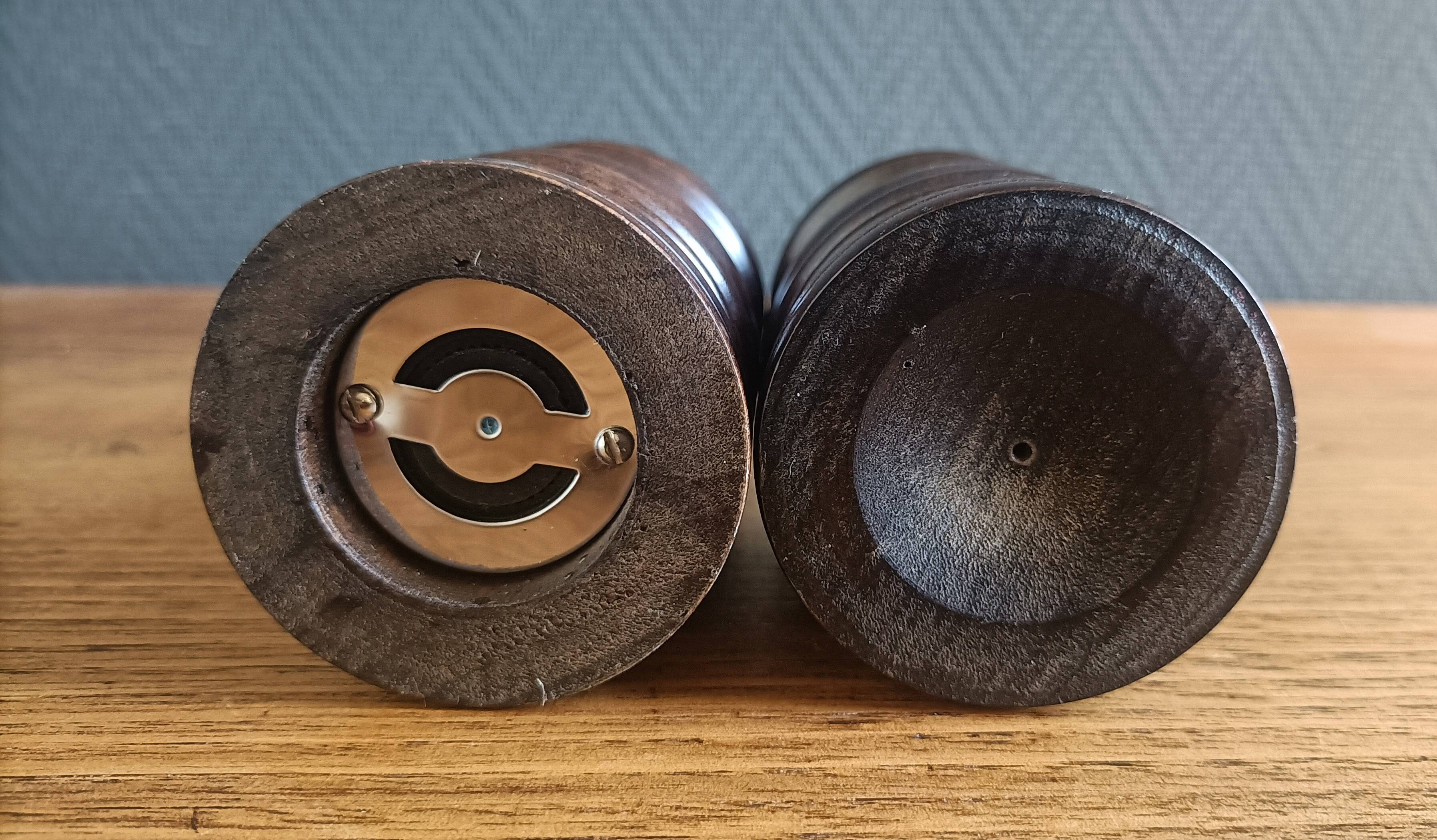 Wooden pepper mill and salt shaker set