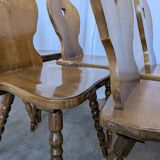 Set of 8 Vintage Tyrolean Heart Cutout Wooden Dining Chairs / Darker Brown