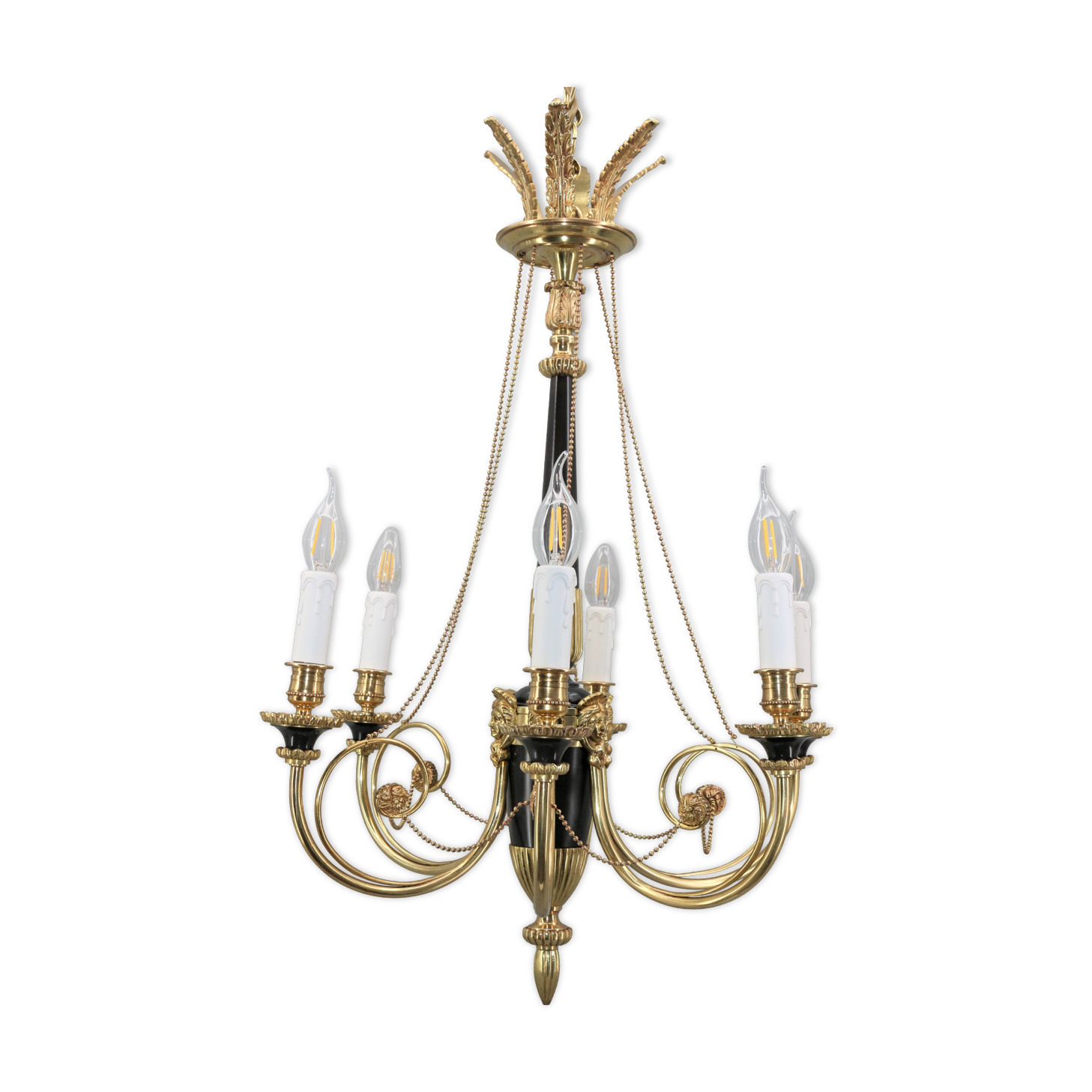 Chandelier style Directoire gilded and patinated in bronze " Lucien Gau "