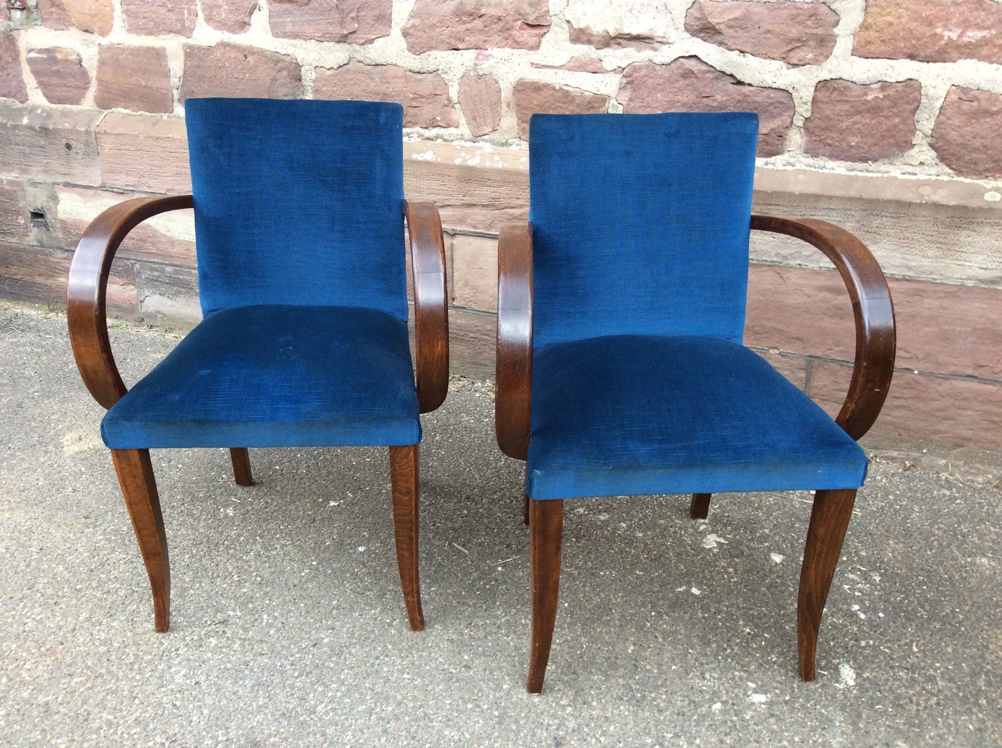 Pair of mid-century fabric bridge chairs 1950 no club chesterfield