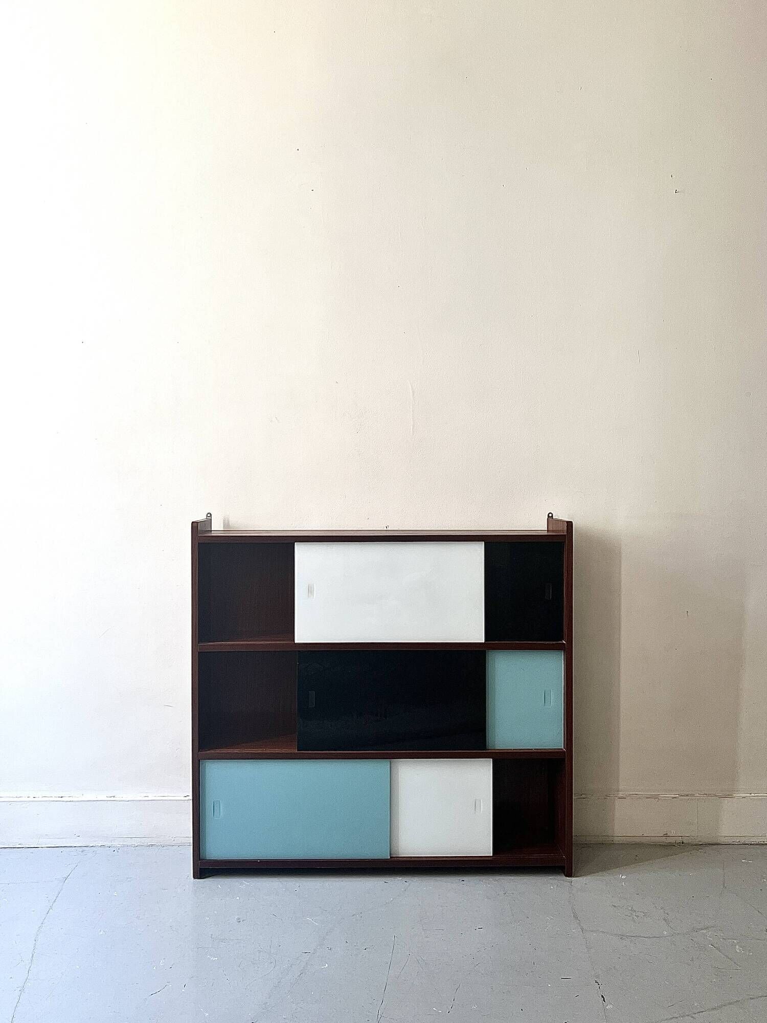 Large closed bookcase in wood and glass, Oscar Furniture design, 1950s