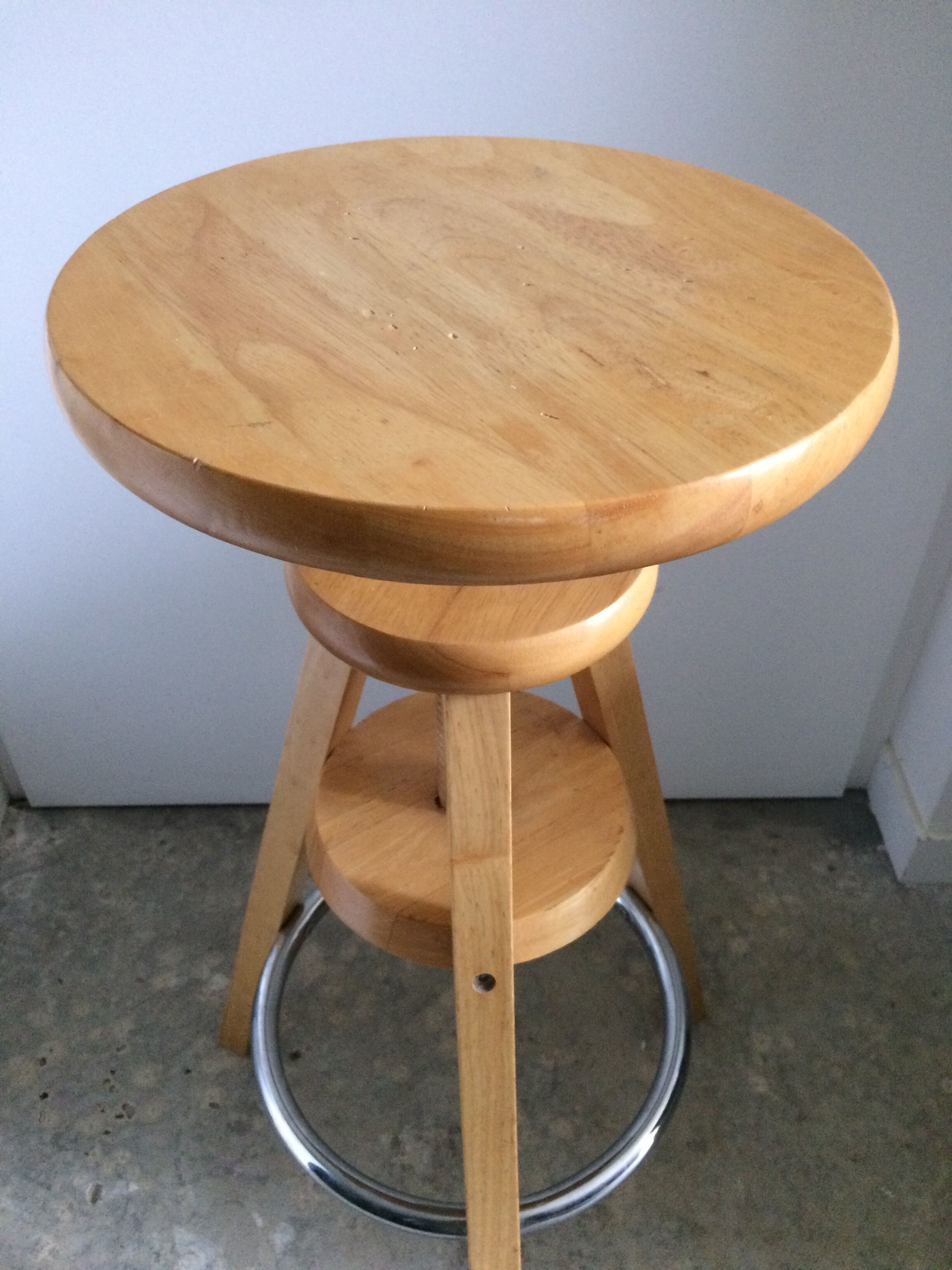 Vintage wooden screw tripod stool