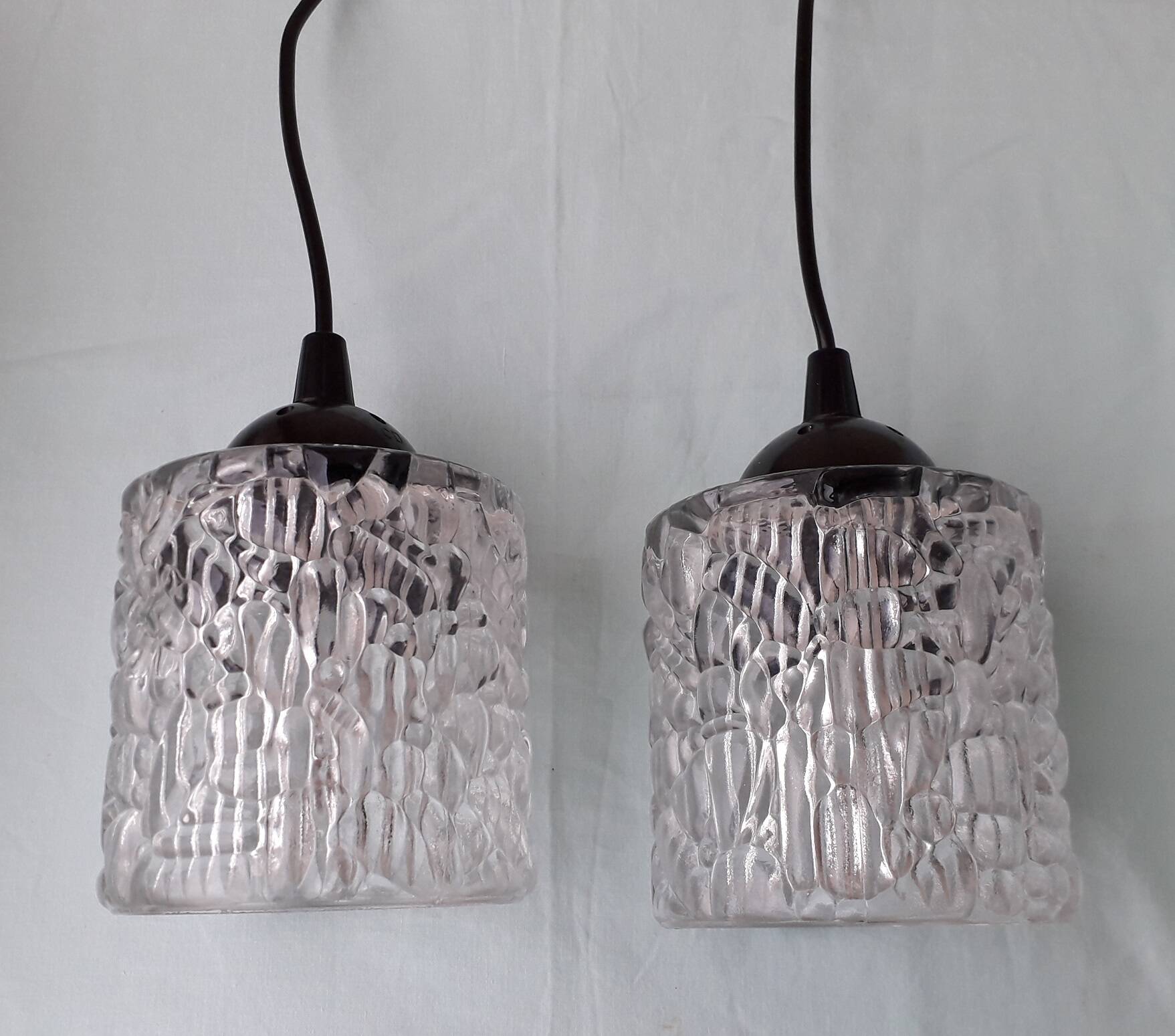 Pair of holophane glass pendants