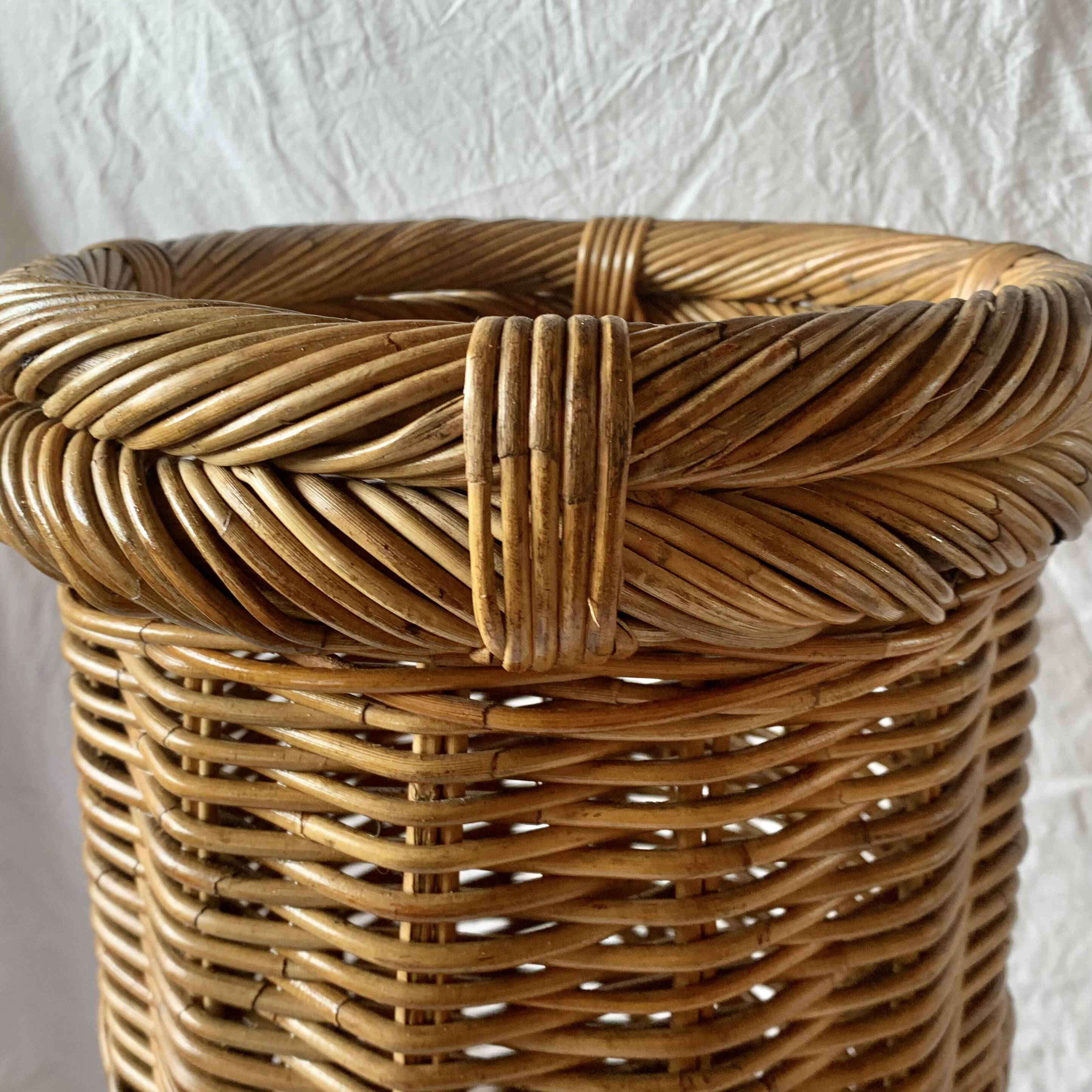 Vintage woven wicker umbrella stand