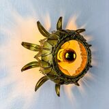 Sunburst ceiling light fixture or sconce in gilt wrought iron, Spain, 1960s