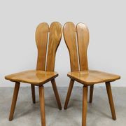 Chaises de salle à manger vintage brutalistes en bois 1970 « cœurs »