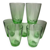 set of 7 water glasses Made in France green glass 70s