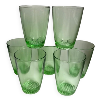 set of 7 water glasses Made in France green glass 70s