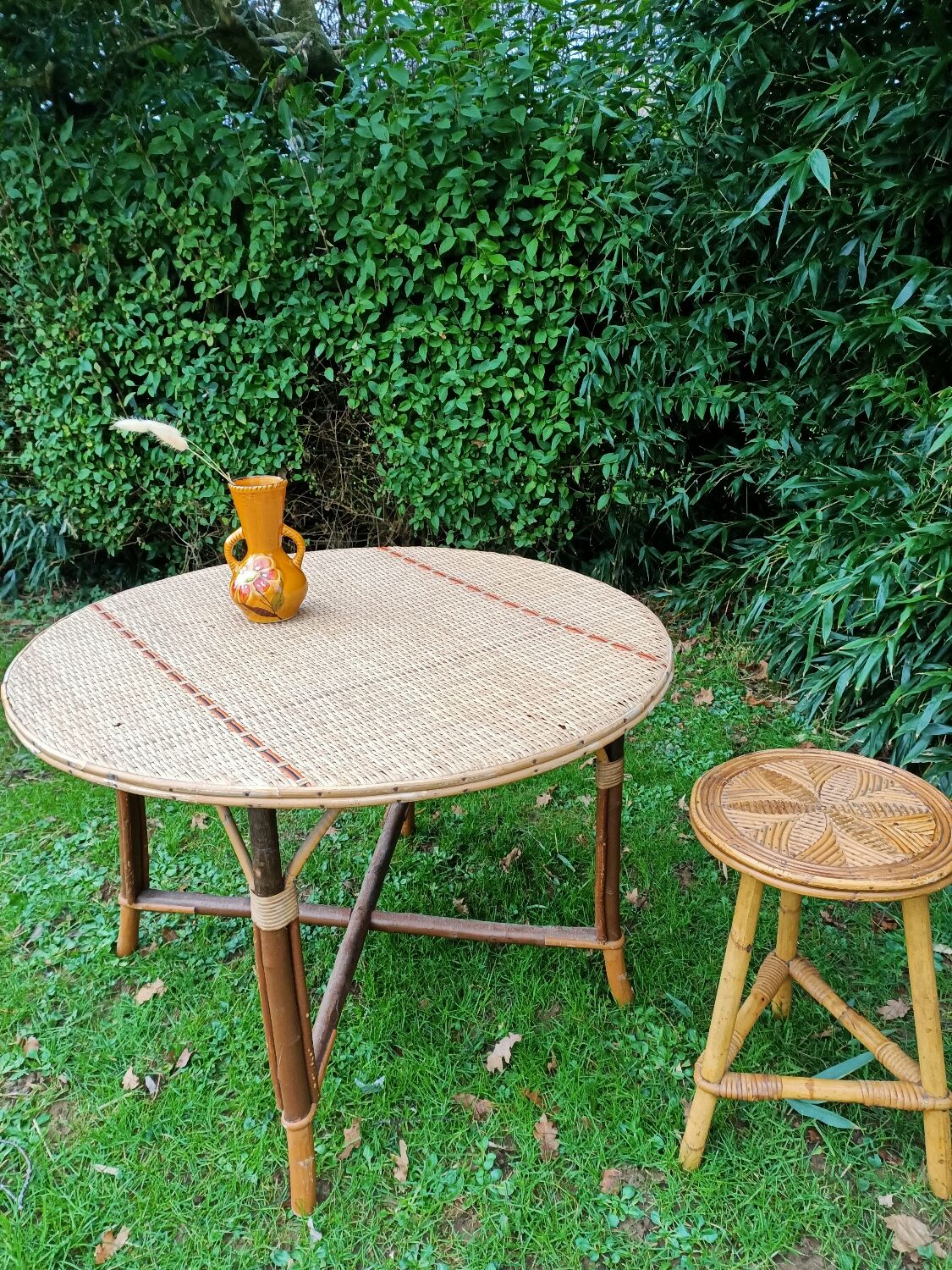 Wooden and rattan dining table