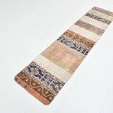 2x8 Short Blue Beige Vintage Runner Rug, 58x250Cm