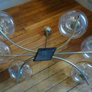 Vintage chandelier 6 lights, metal and glass, vintage 1950s
