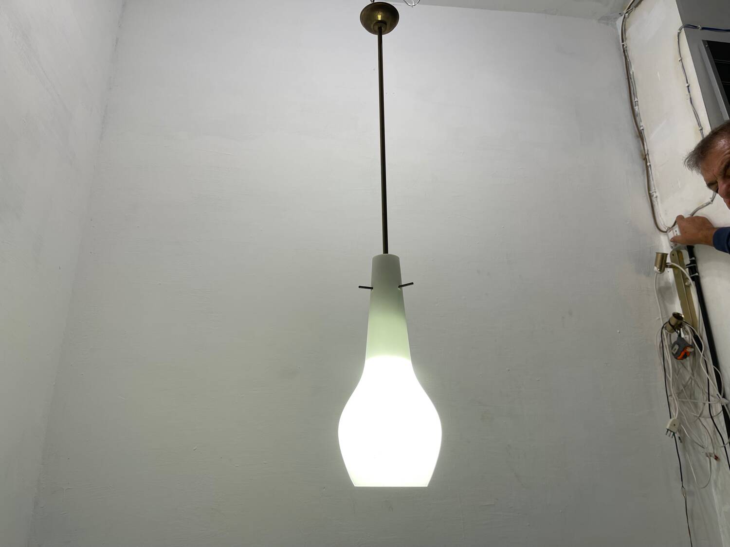 Bronze Opaline Glass Light Pendants Set of 2 1950’s