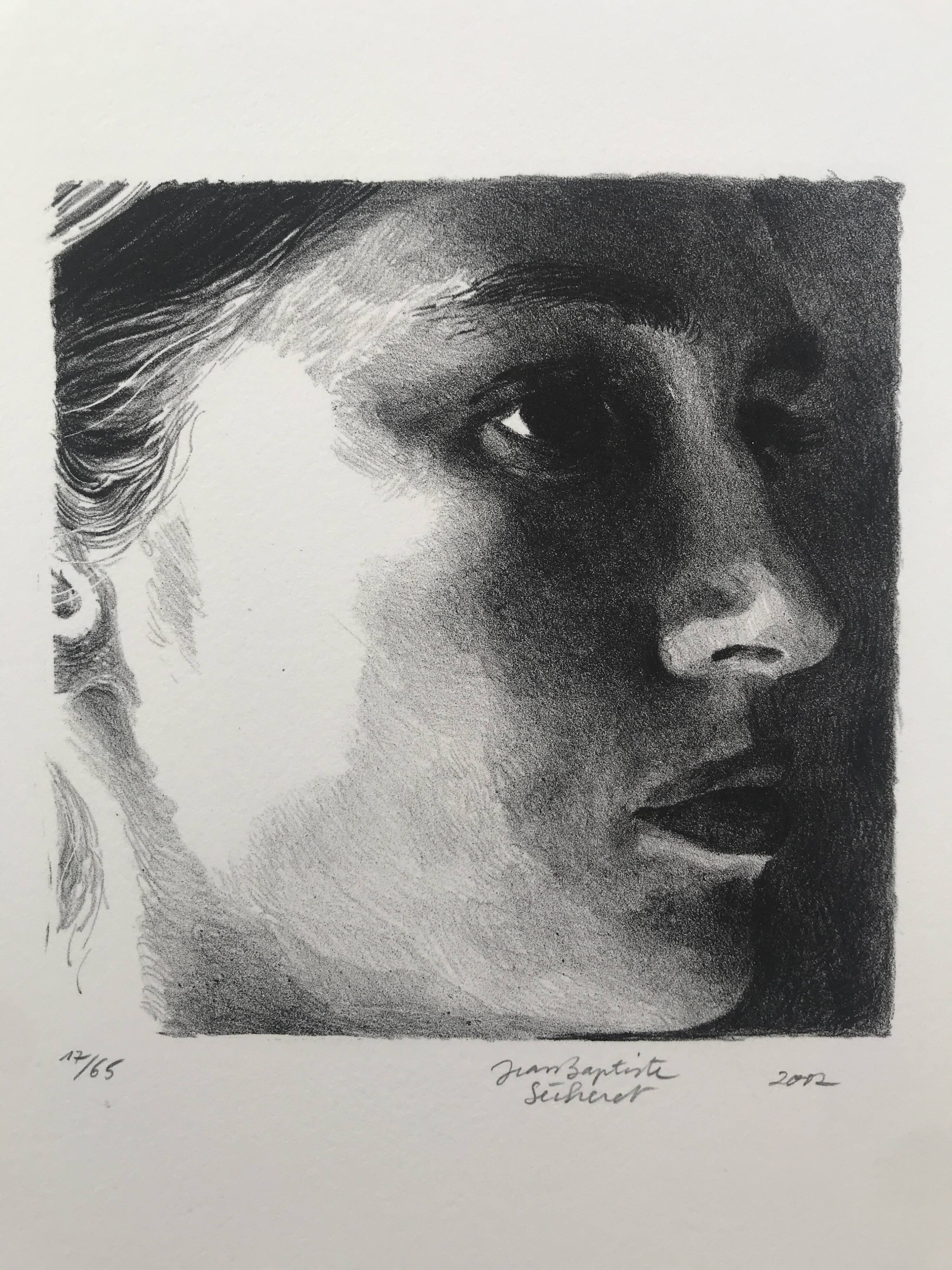 Jean-Baptiste Sécheret: original lithograph signed in pencil Portrait of Mathilde, 2002