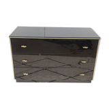 Lacquered black chest of drawers, golden brass