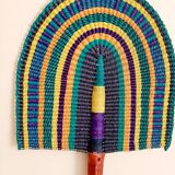 Éventail africain Bolga,tissé violet orange jaune vert noir