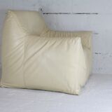 Leather armchair and cream-coloured foam, France , circa 1970