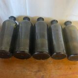 Set of 5 antique carapelli bottles, smoked and ribbed vintage glass