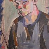 Original XL Swedish oil on canvas – portrait by Pär Thorell – dated 1955 – vintage & framed – 93 × 76 cm