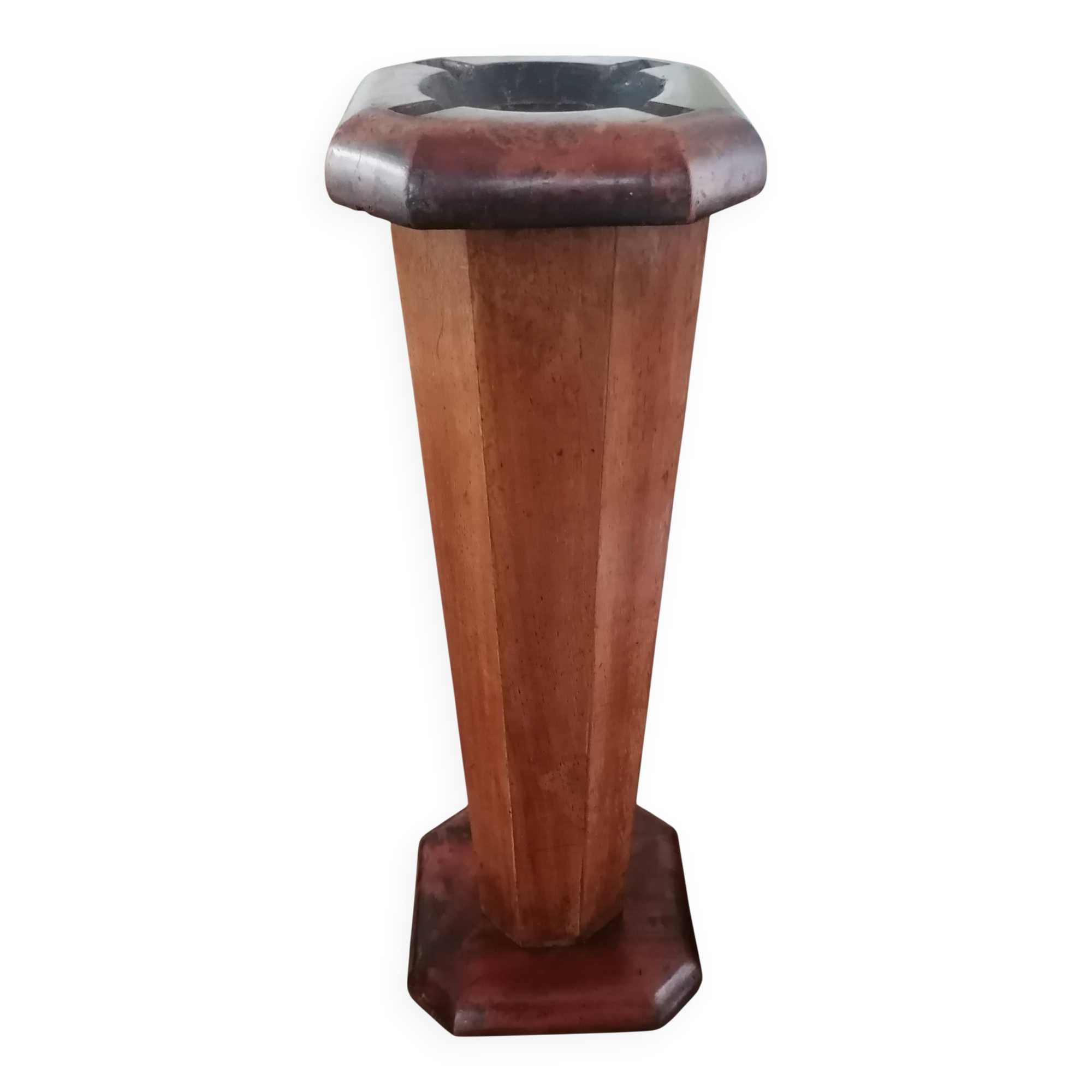 Art Deco floor ashtray in elm and rosewood.