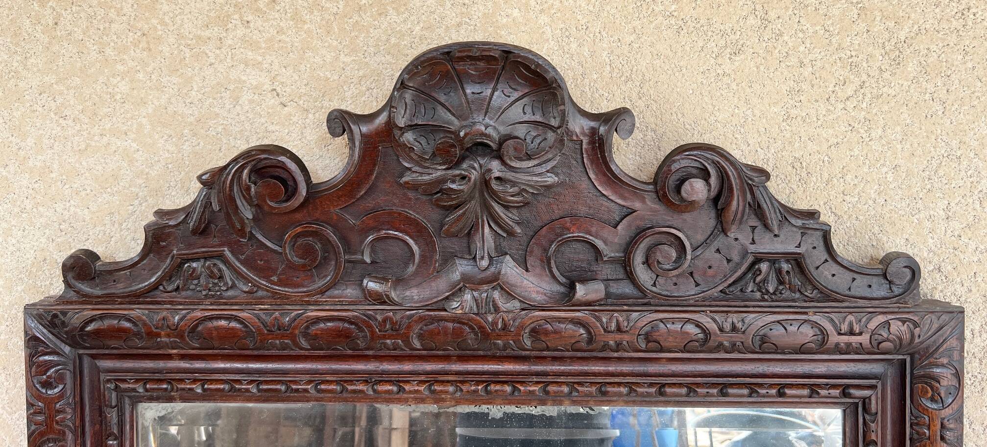 19th century carved solid oak mirror