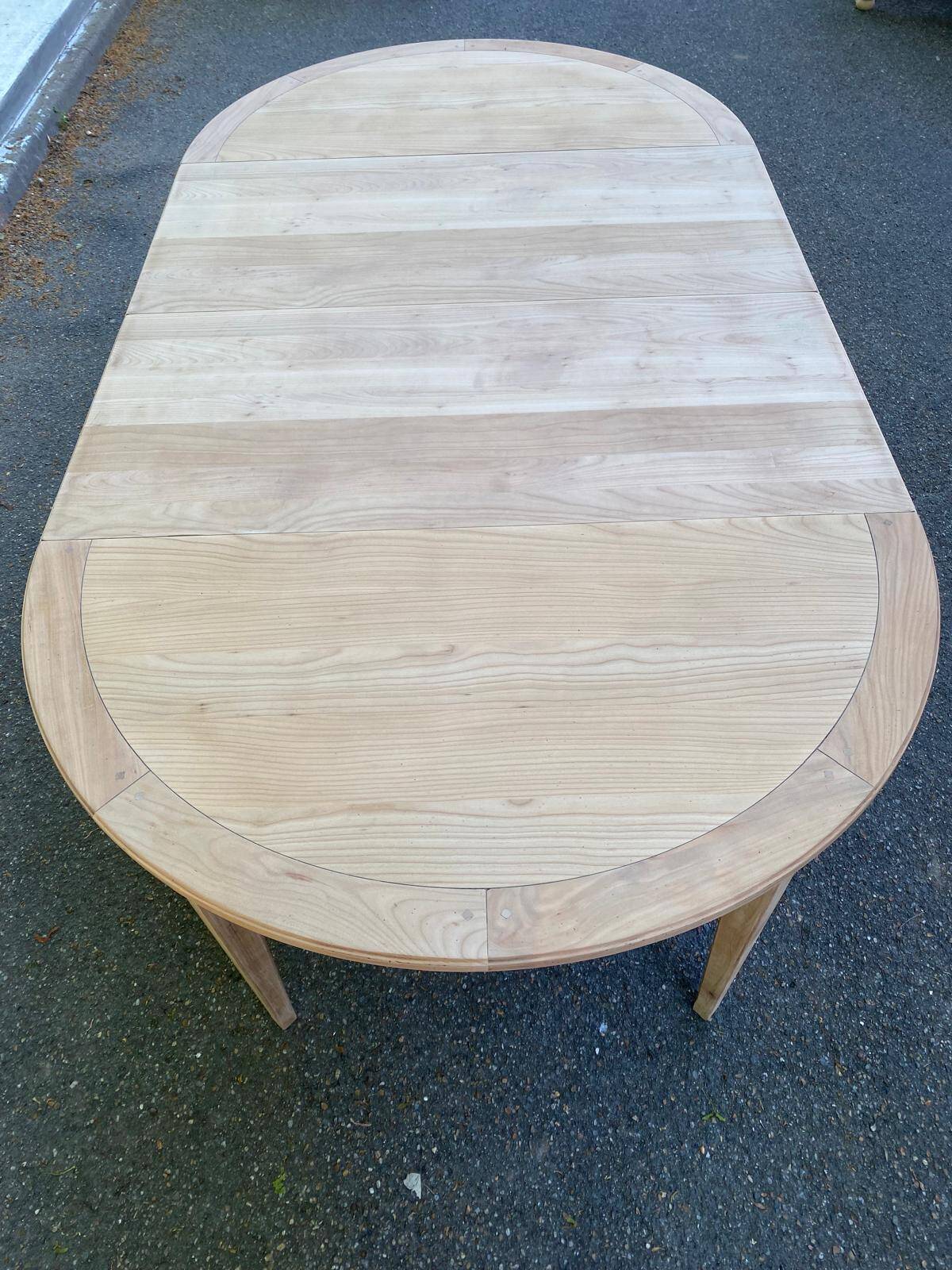 Louis XVI extendable round table in solid raw oak 210cm 19th century