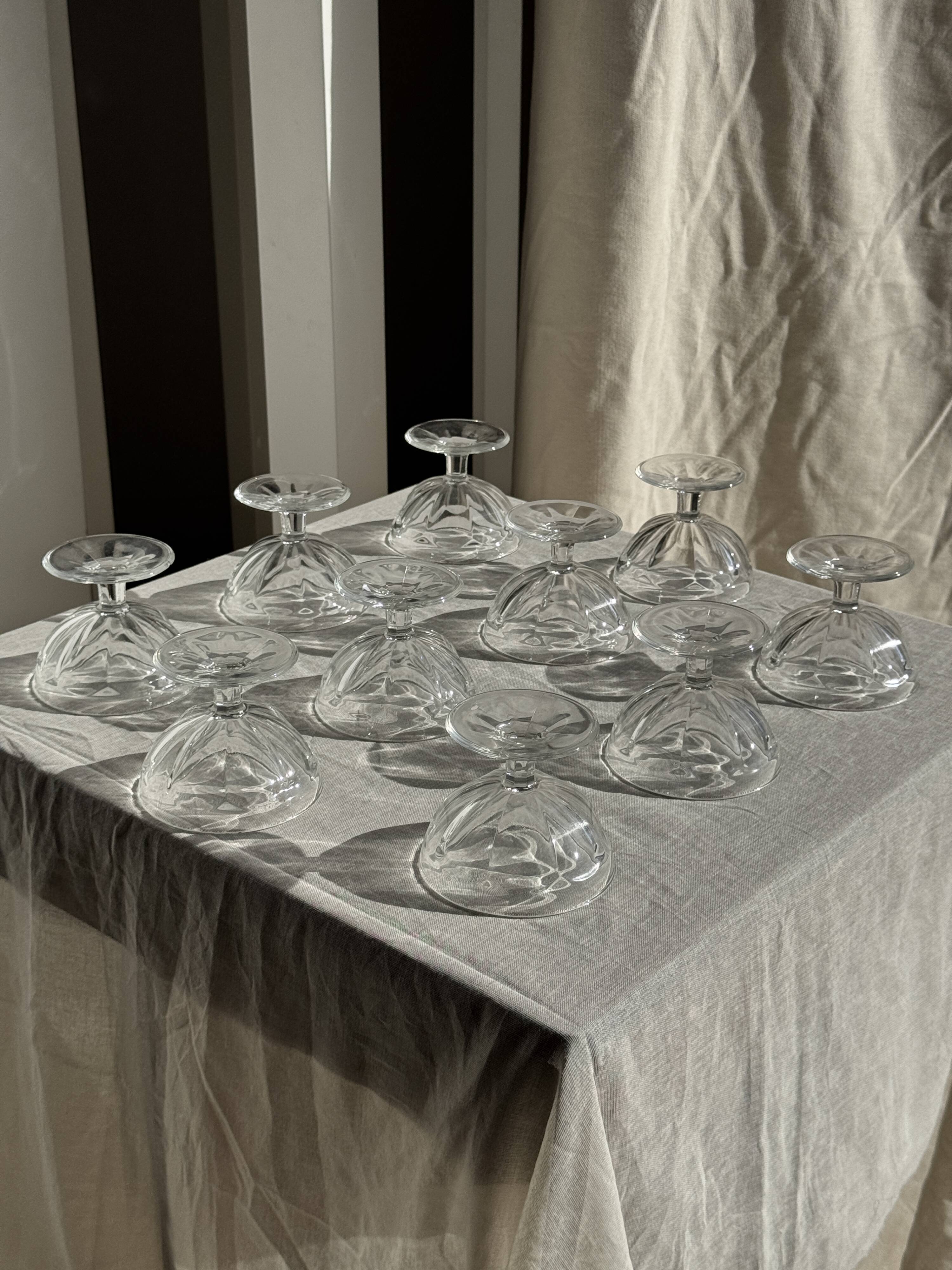 Set of 10 small vintage glass ice cream bowls.