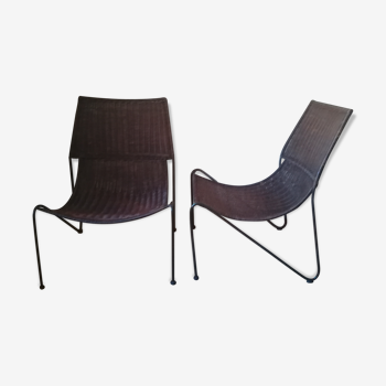 Rattan lounge chairs by Frederick Weinberg