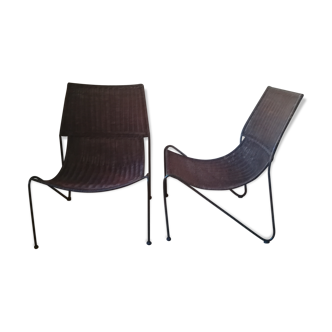 Rattan lounge chairs by Frederick Weinberg