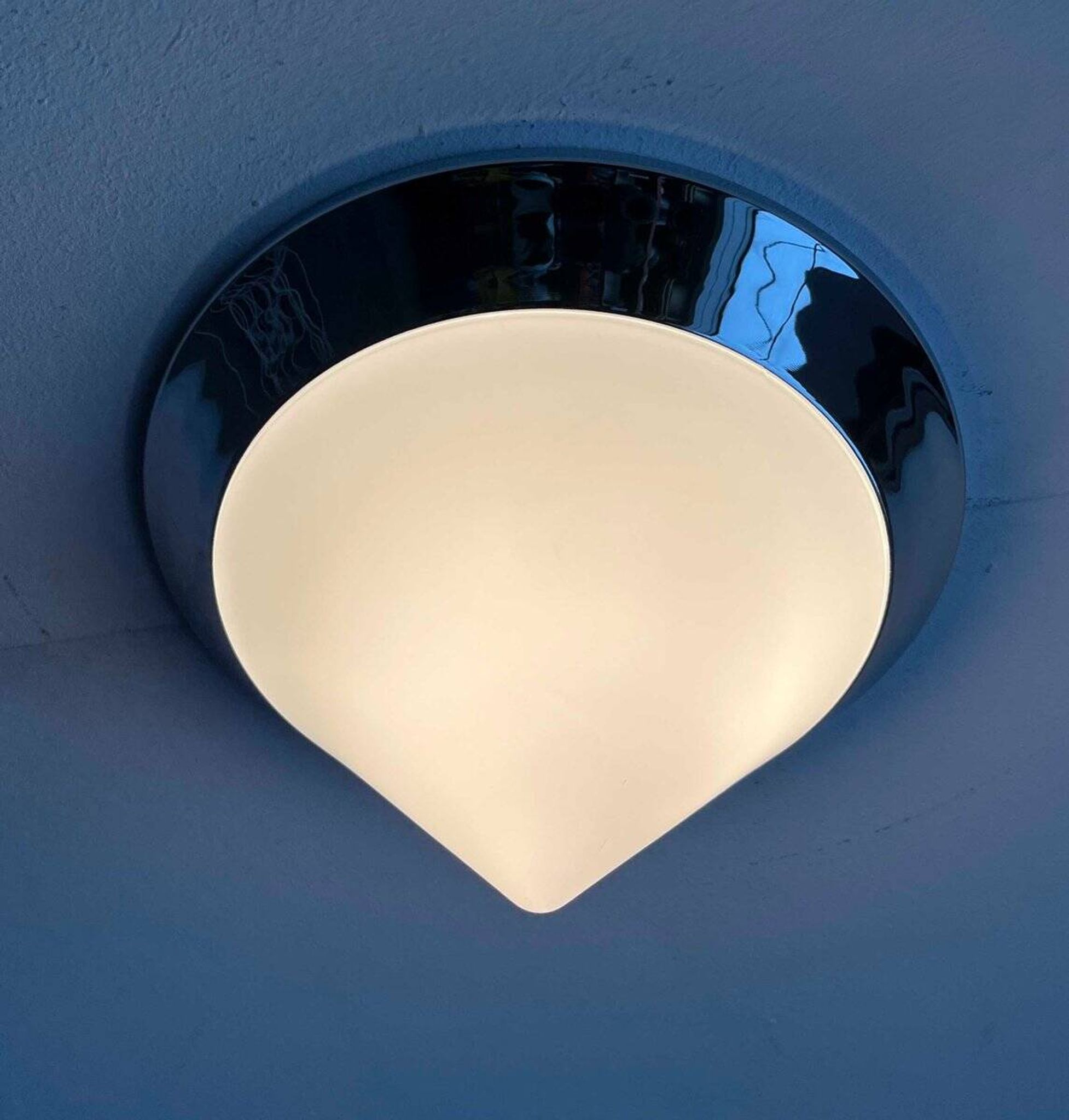 Vintage conical glass and chrome ceiling lamp, 1980s