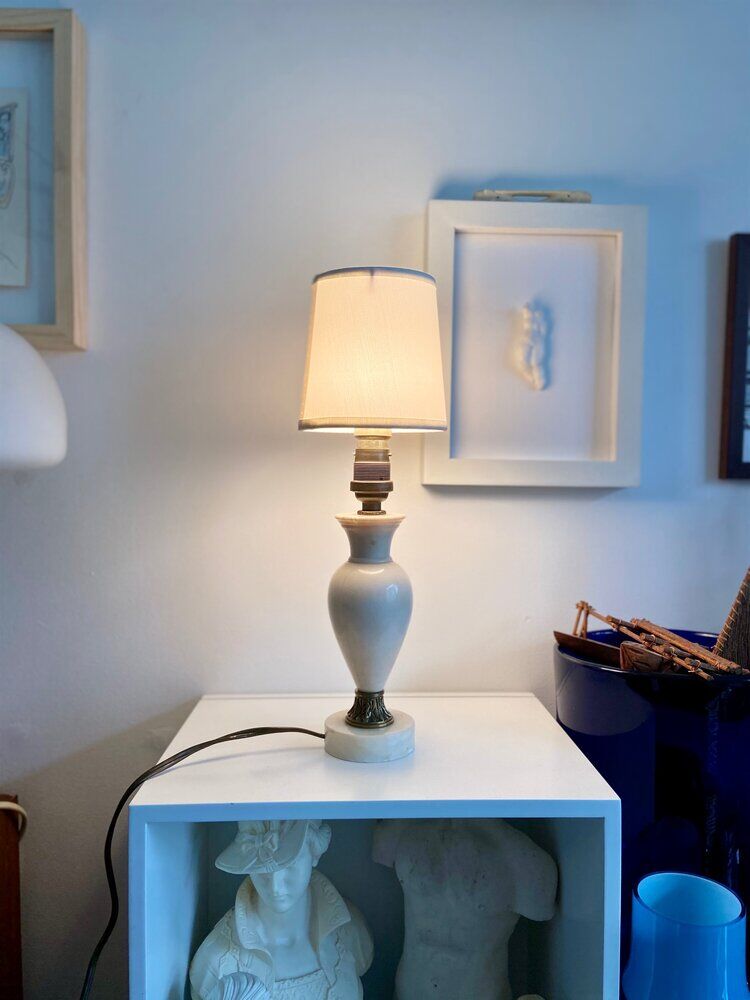 Stone and cotton table lamp