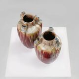 Pair of Sculptural Art Deco Glazed Ceramic Vases, Belgium 1930s