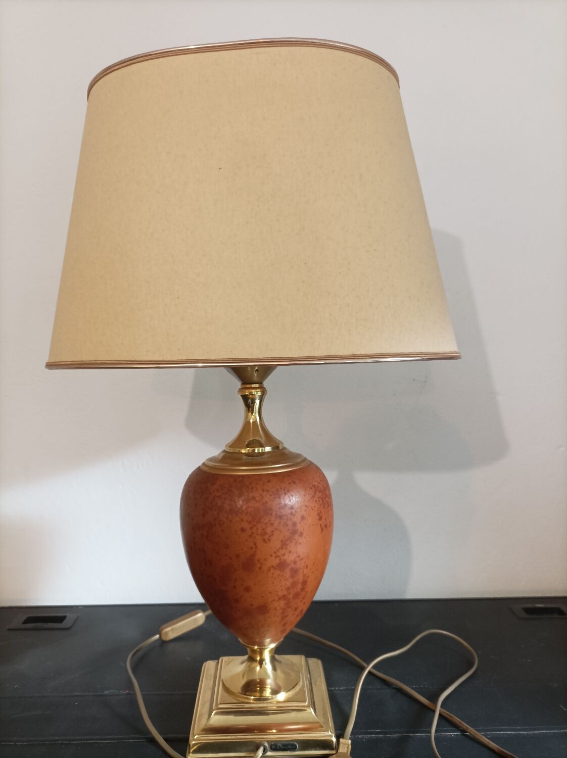 Le Dauphin lamp France vintage leather and brass