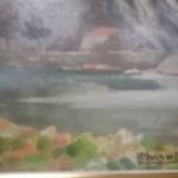 Tableau huille sur carton, vue citadelle de Besançon signé Henri Chapatte